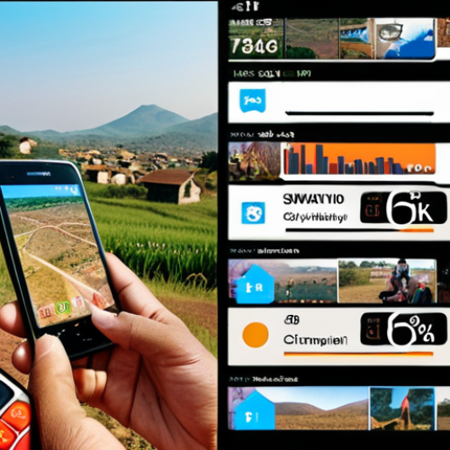 Home 11 **A vibrant collage showcasing the evolution of mobile technology in Eswatini. Start with a grainy, analog phone from the 1G era in the background, fading into a sleek smartphone streaming HD video representing 4G. Include subtle imagery of rural landscapes juxtaposed against modern cityscapes to illustrate the network coverage challenges. The overall tone should be optimistic and forward-looking, hinting at the potential of 5G. Arabic script subtly integrated into the background.**